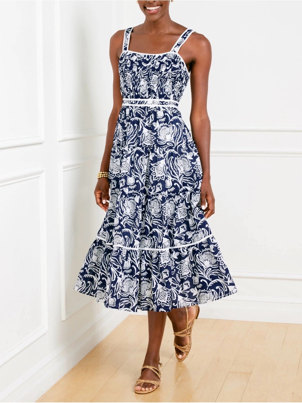 Talbots Navy & White Floral Midi Dress